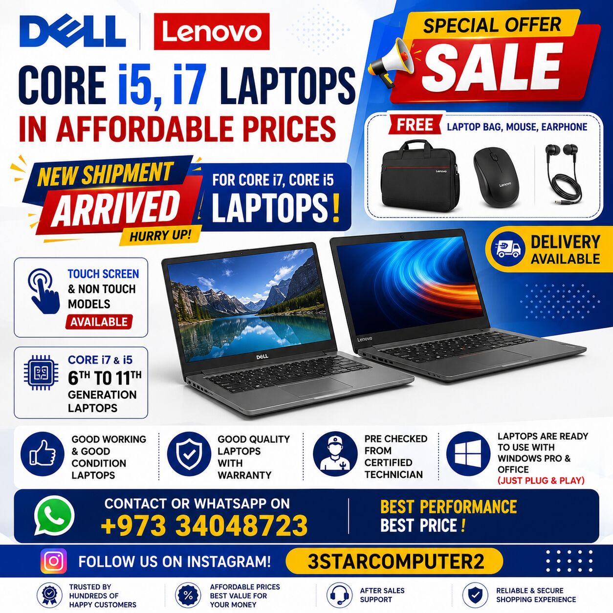 Manama, Computers, BHD 88,  DELL, Lenovo Core I7,i5 Laptops New Shipment Arrived ! Special Offer ! Hurry Up