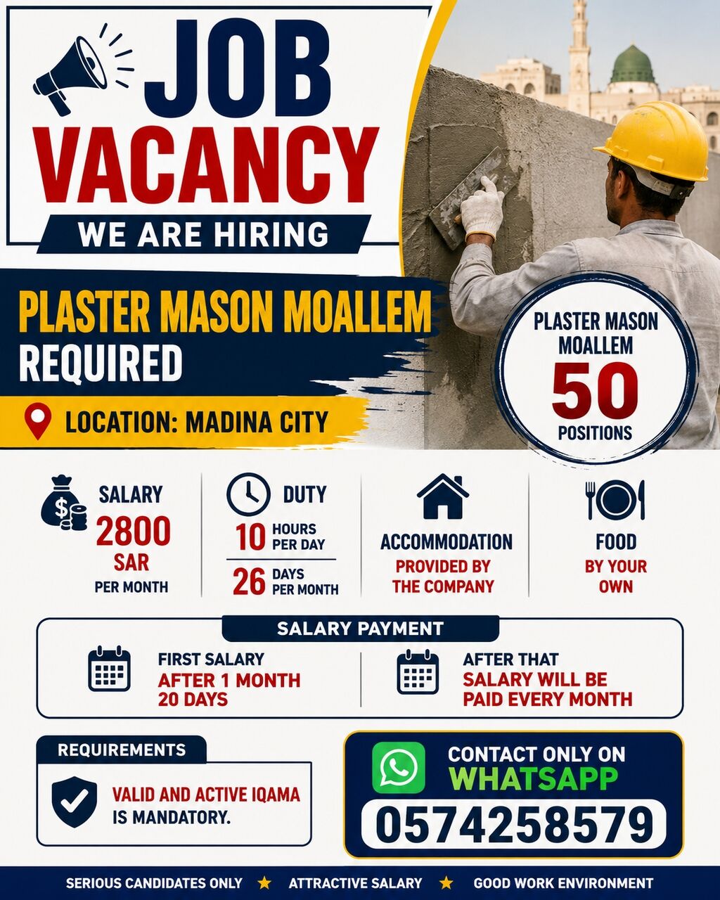 Riyadh, Jobs, I Need Plastar Mason