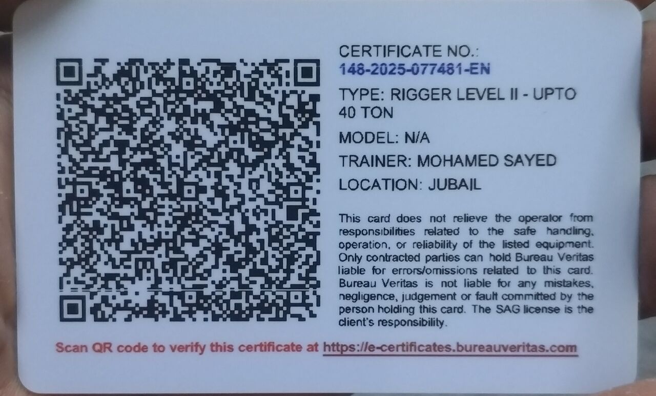 Jubail, Job Seekers, Rigger Level 2/3 TUV