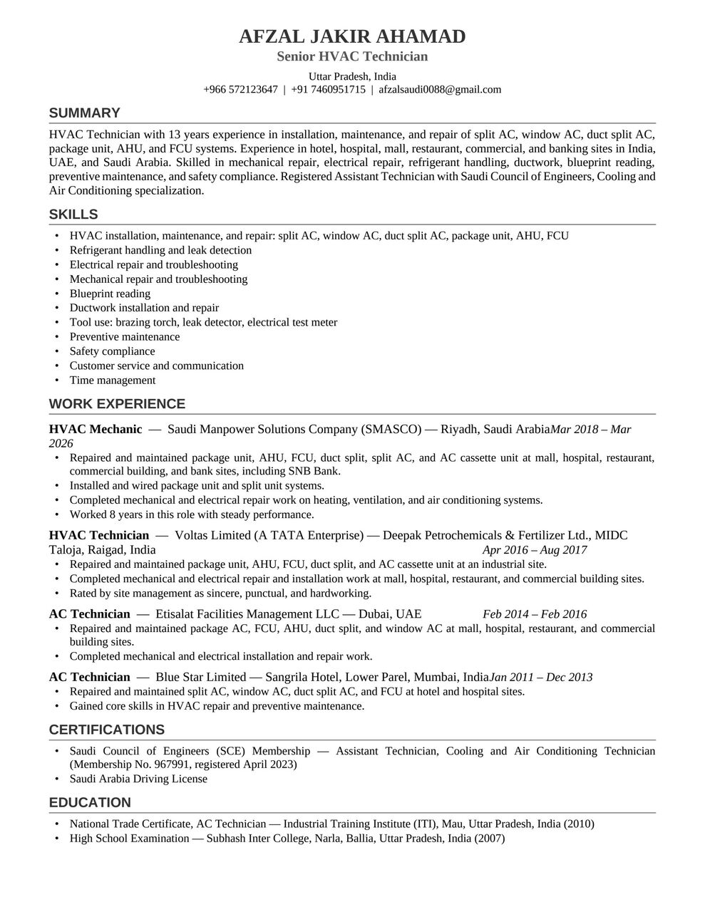 Riyadh, Job Seekers, Sr Have Technician