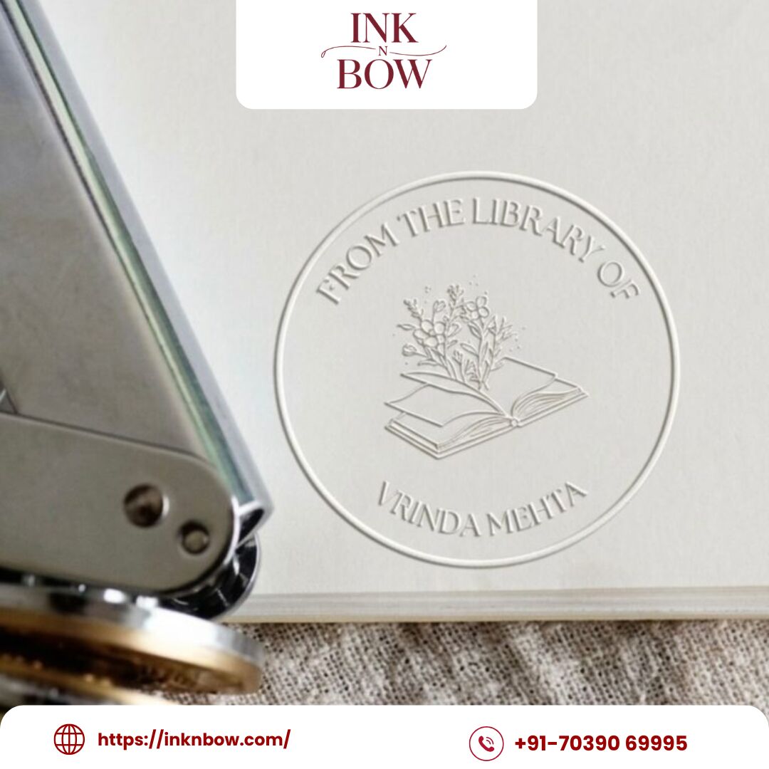 Mumbai, Creative, Floral Library Paper Embosser &ndash; Custom Name Stamp | Ink N Bow