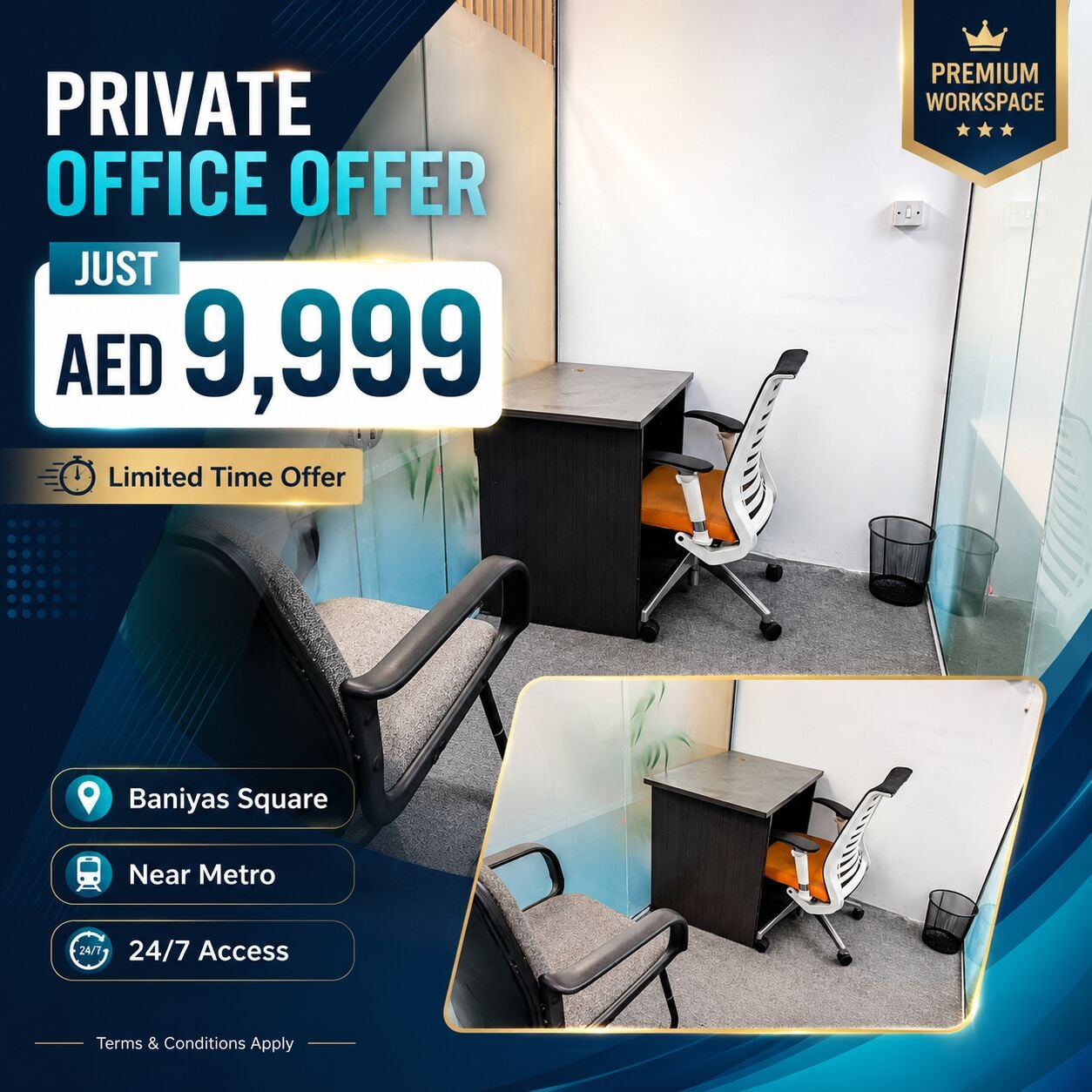 Dubai, Offices, AED 10000,  10 Sq. Meter,  Private Office Near Baniyas Square Metro &ndash; AED 9,999