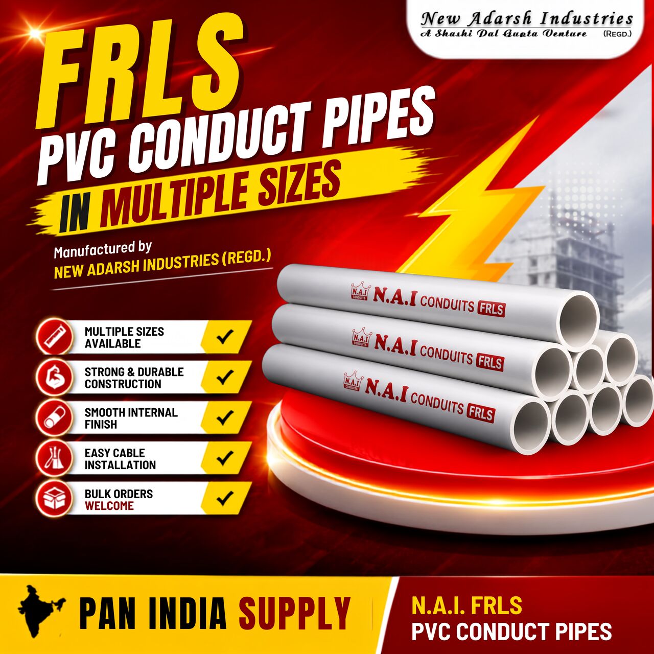 Mumbai, Materials, Bulk FRLS PVC Conduit Pipes For Builders, Contractors & Infrastructure Projects