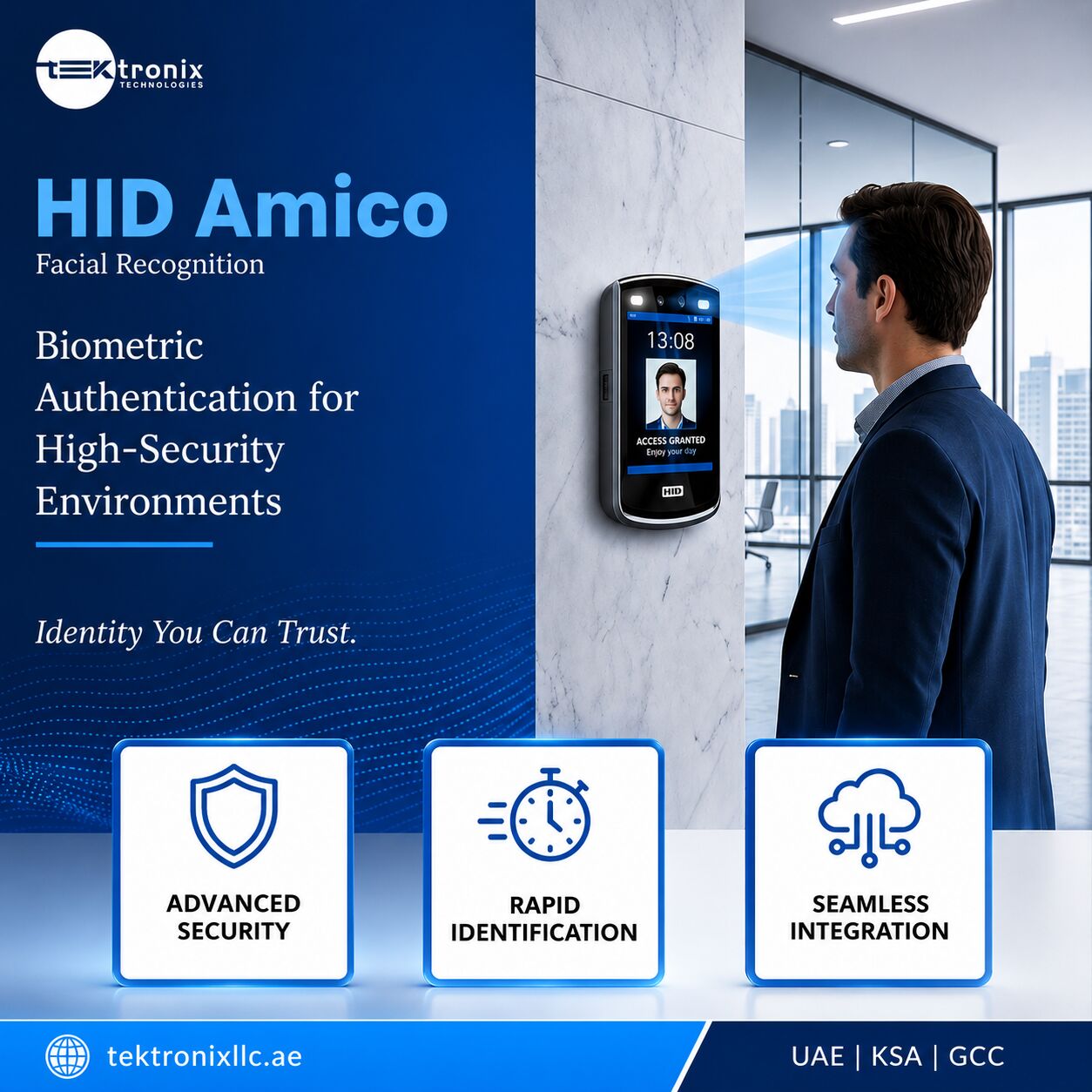 Dubai, Security, HID Amico Facial Recognition Reader - Biometric Access Control By Tektronix Technologies