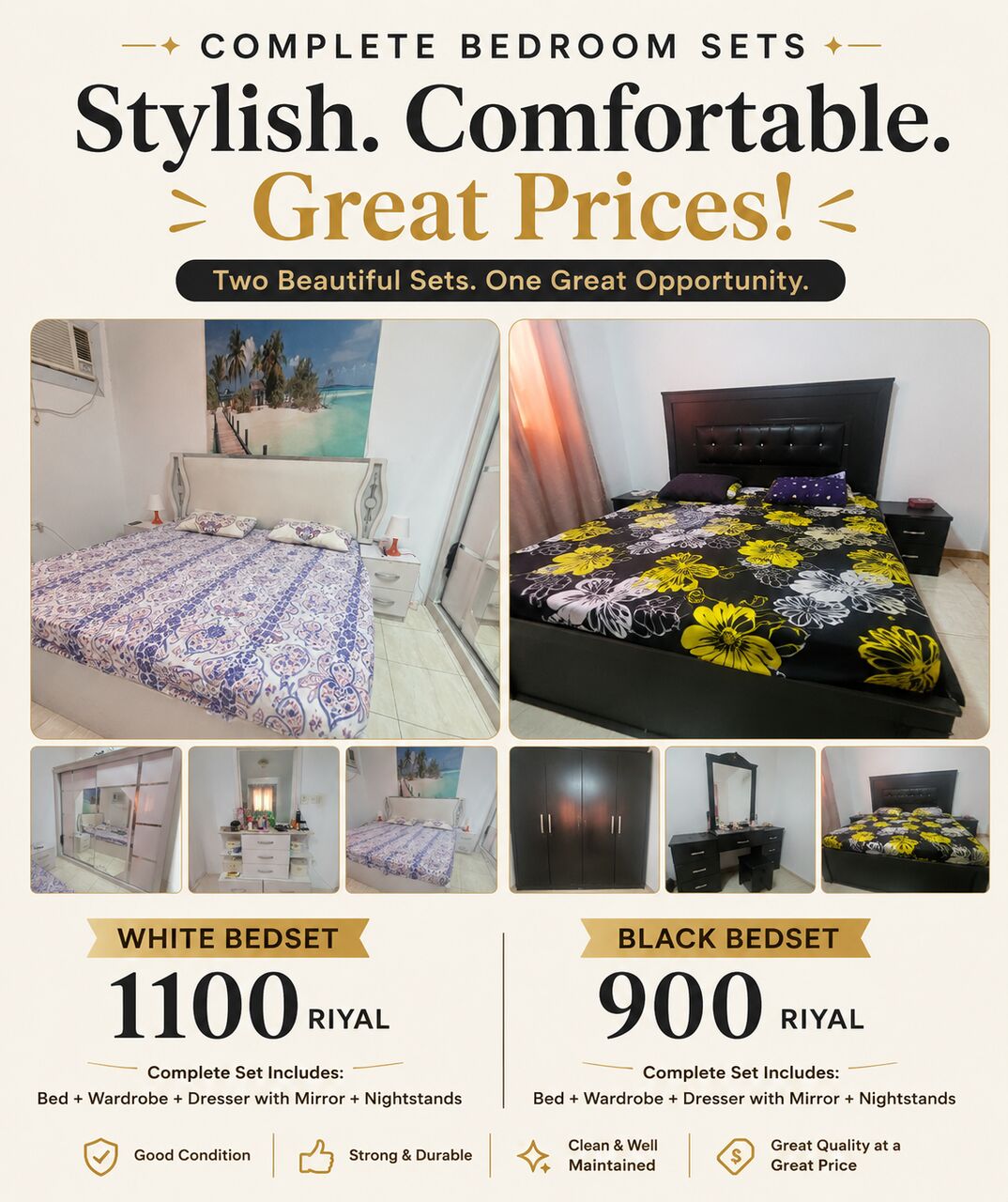 Al Khobar Al Shamalia, Furniture, SAR 2000,  2 Complete Bedroom Sets For Sale &ndash; Excellent Condition | Grab A Bargain!