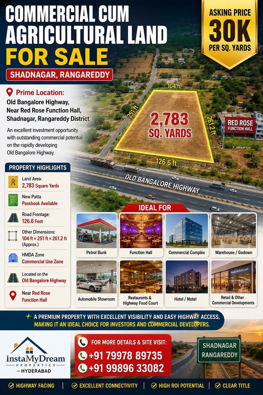 Hyderabad, Commercial Plots, INR 30000,  2783 Sq. Yard,  2783 Sqrds Commercial Use Zone Commercial Land Available For Sale At Near Shadnagar-RR