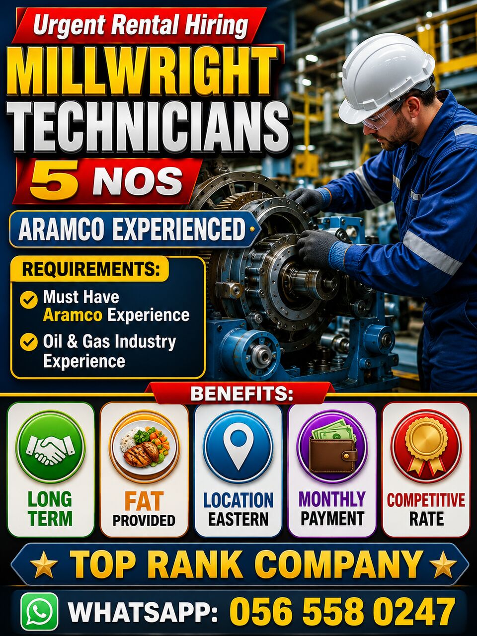 Riyadh, Jobs, Millwright Technician Aramco Experienced