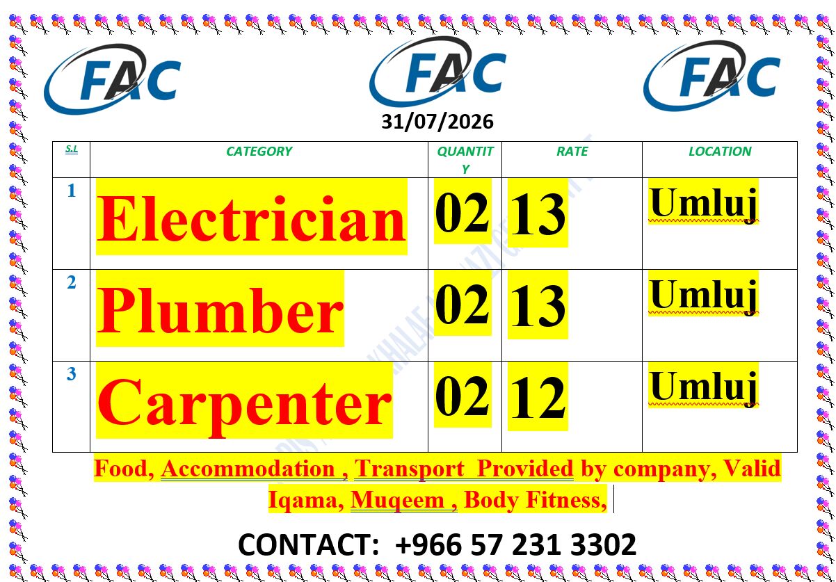 Umluj, Jobs, Urgent Requirement