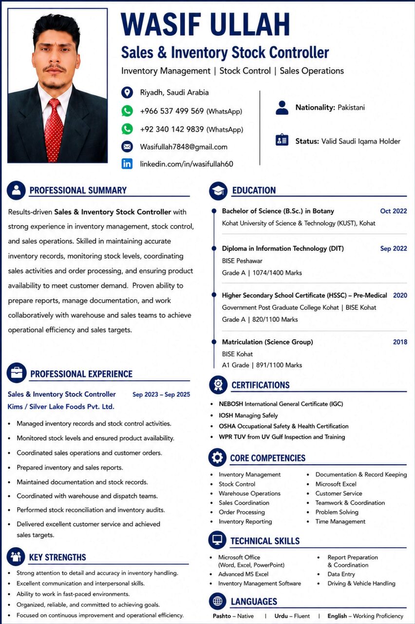 Riyadh, Job Seekers, HSE Officer | Safety Professional | Maintenance & Sales Inventory Coordinator