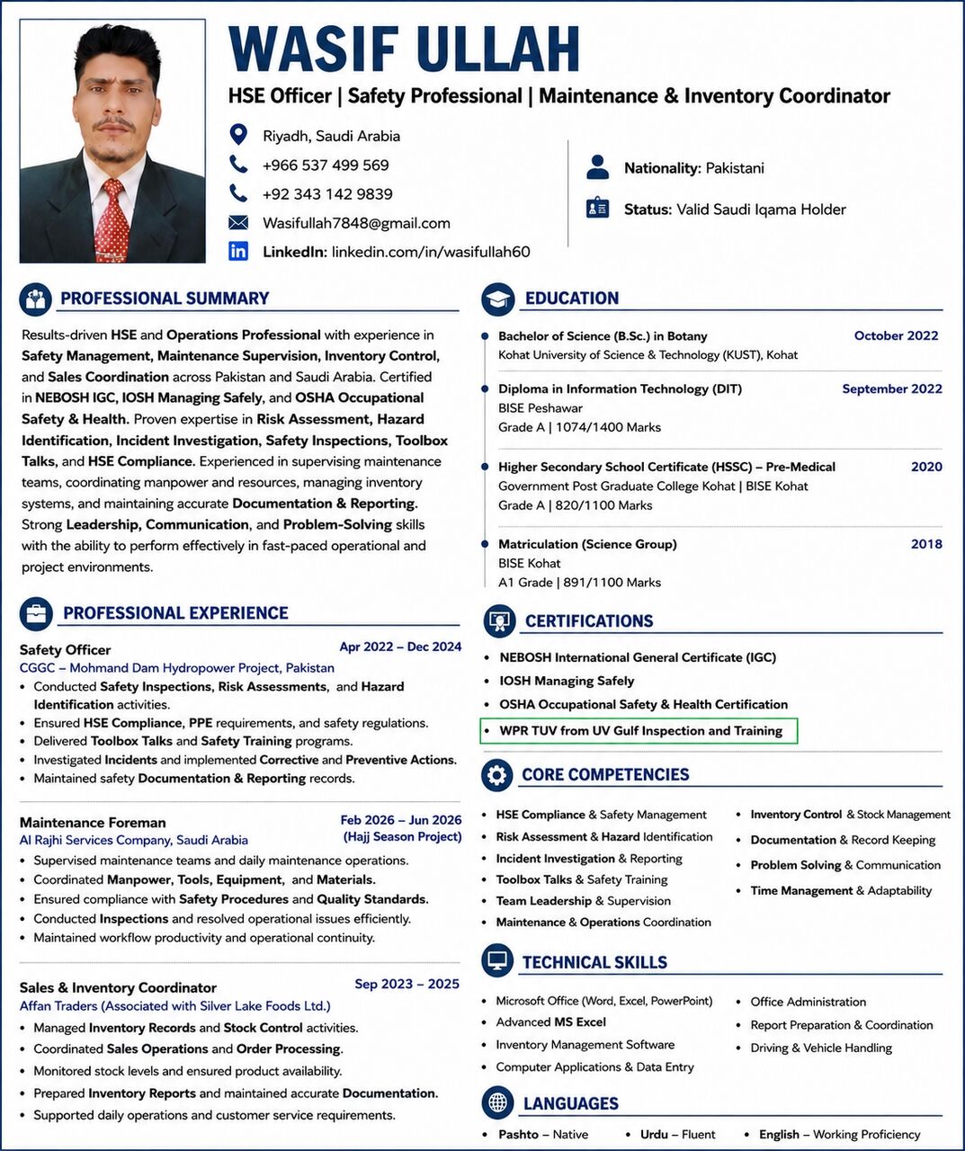 Riyadh, Job Seekers, HSE Officer | Safety Professional | Maintenance & Sales Inventory Coordinator