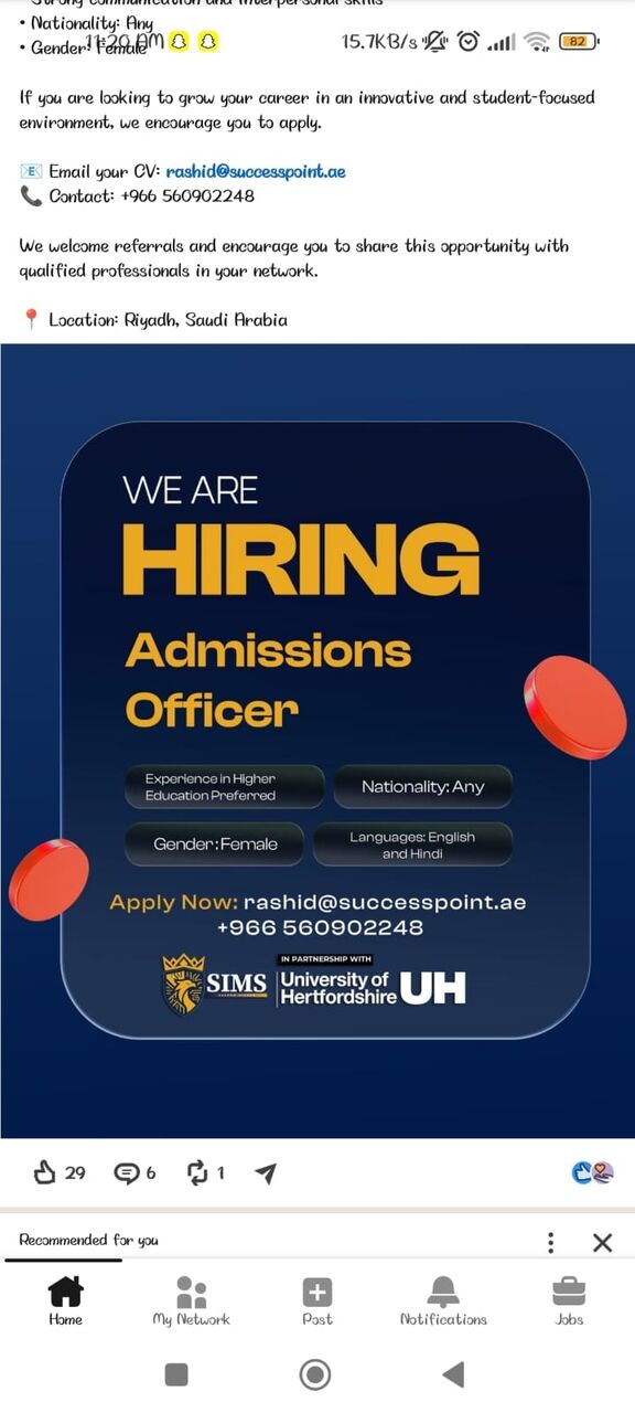 Riyadh, Jobs, Admissions Officer