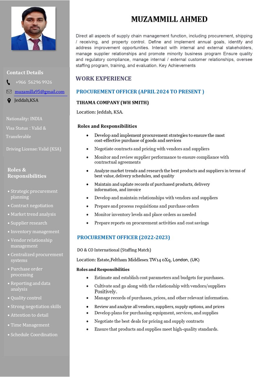 Jeddah, Job Seekers, Procurement Officer Looking For Job Immediately Transferable