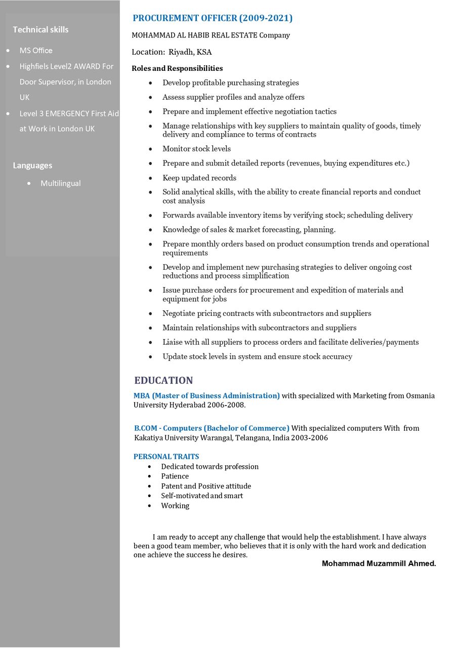 Jeddah, Job Seekers, Procurement Officer Looking For Job Immediately Transferable