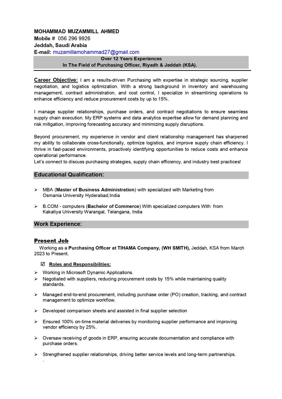 Jeddah, Job Seekers, Purchasing Officer Looking For Job