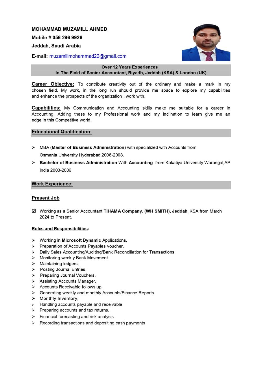 Jeddah, Job Seekers, Accountant Looking For Job Immediately Joining