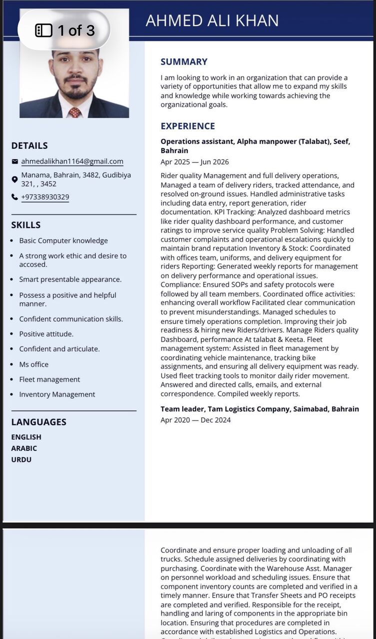 Manama, Job Seekers, Operation Talabat/ Keeta 3pl Fleet Management / Logistic (WMS) Last Mile & F&B