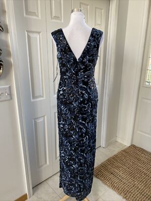 Al Sulaymaniyyah, Clothing & Accessories, SAR 700,  Aidan Mattox Navy Dress Floral Beaded Gown For Sale
