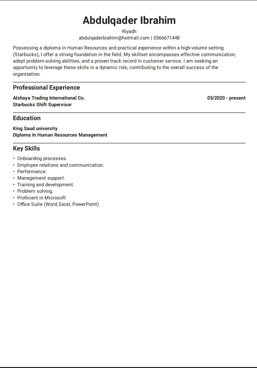 Riyadh, Job Seekers, HR Diploma Holder & Experienced Supervisor