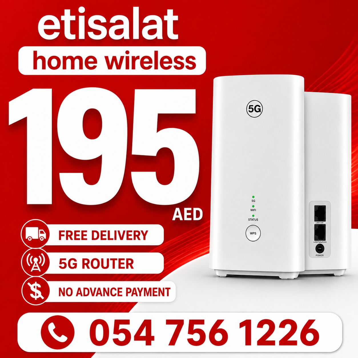 Abu Dhabi, Electrical & Plumbing, AED 195,  Etisalat Home Wifi Internet Connection All Over UAE