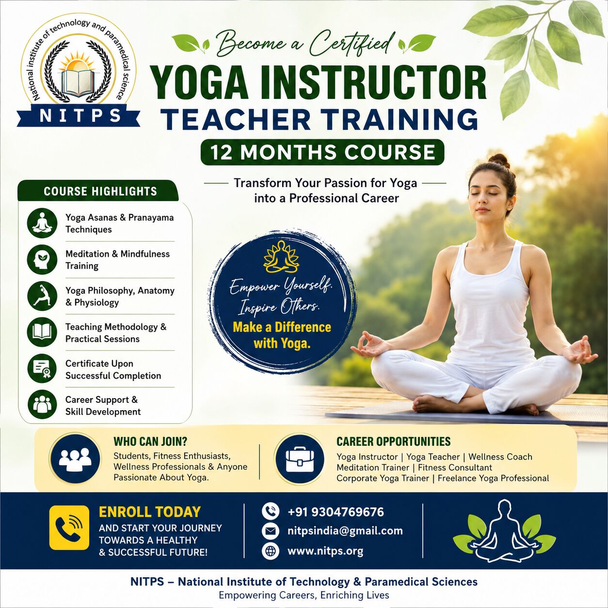 Ghaziabad, Education, Yoga Instructor Teacher Training Course Certificate &ndash; 12 Months | NITPS