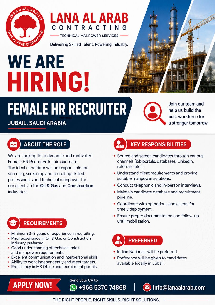 Jubail, Jobs, Female HR Only, Male HRs Please Dont Apply