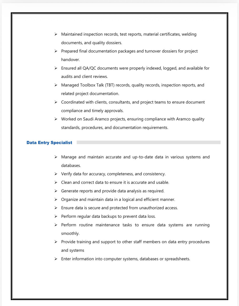 Jubail, Job Seekers, QA/QC DOCUMENTS CONTROLLER