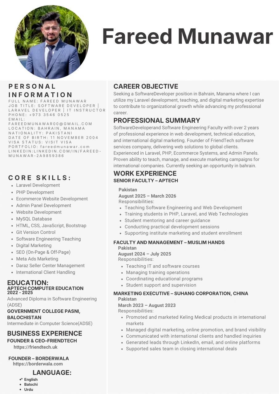 Manama, Job Seekers, Experienced Full Stack Web Developer | Laravel | PHP | ASP.NET | WordPress | Available In