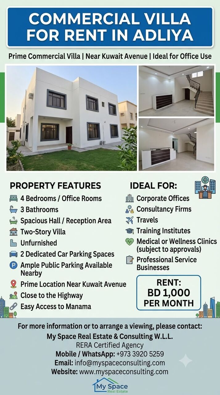 Adliya, Commercial Villas, BHD 1000,  Commercial Villa For Rent In Adliya | Prime Location Near Kuwait Avenue