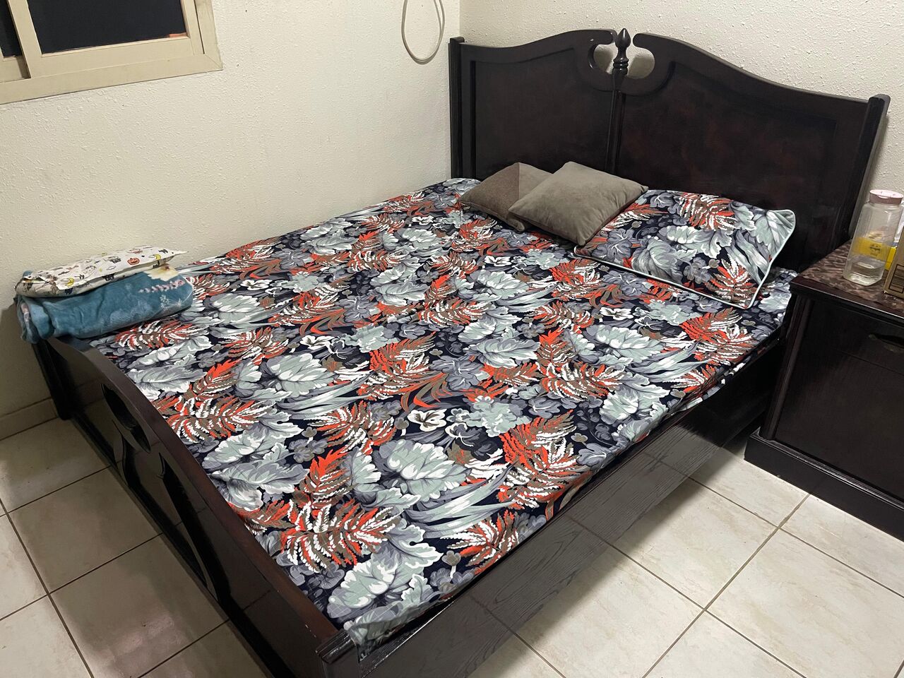 Khobar, Furniture, SAR 800,  Wooden Bed Set Complete ( 1 Bed With Mattress + 1 Dresser + 1cabinet + 2 Side Drawers)