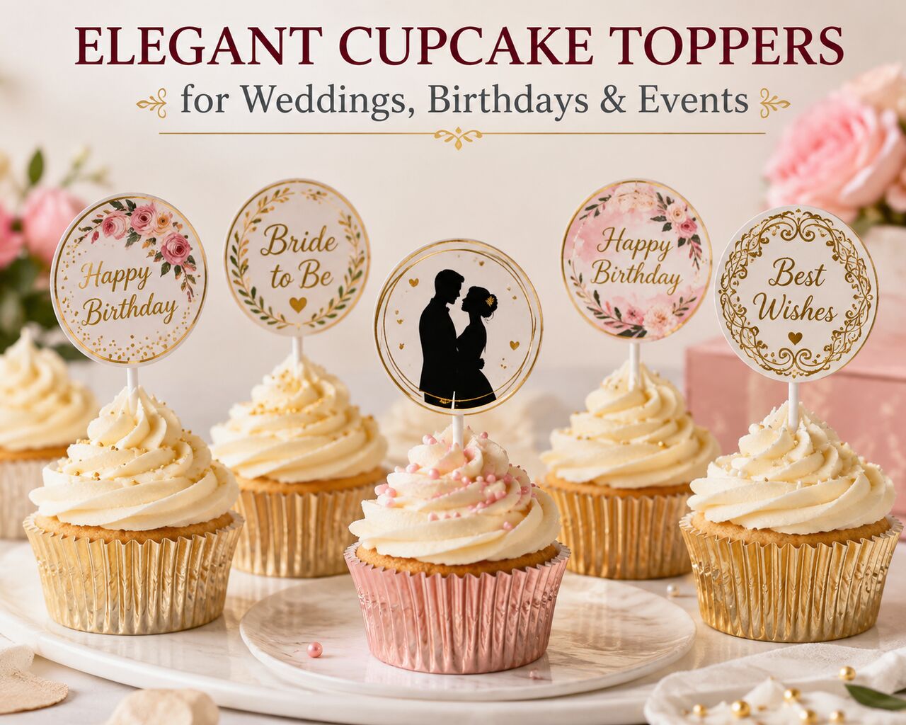 New York, Business, Elegant Cupcake Toppers For Weddings, Birthdays & Events