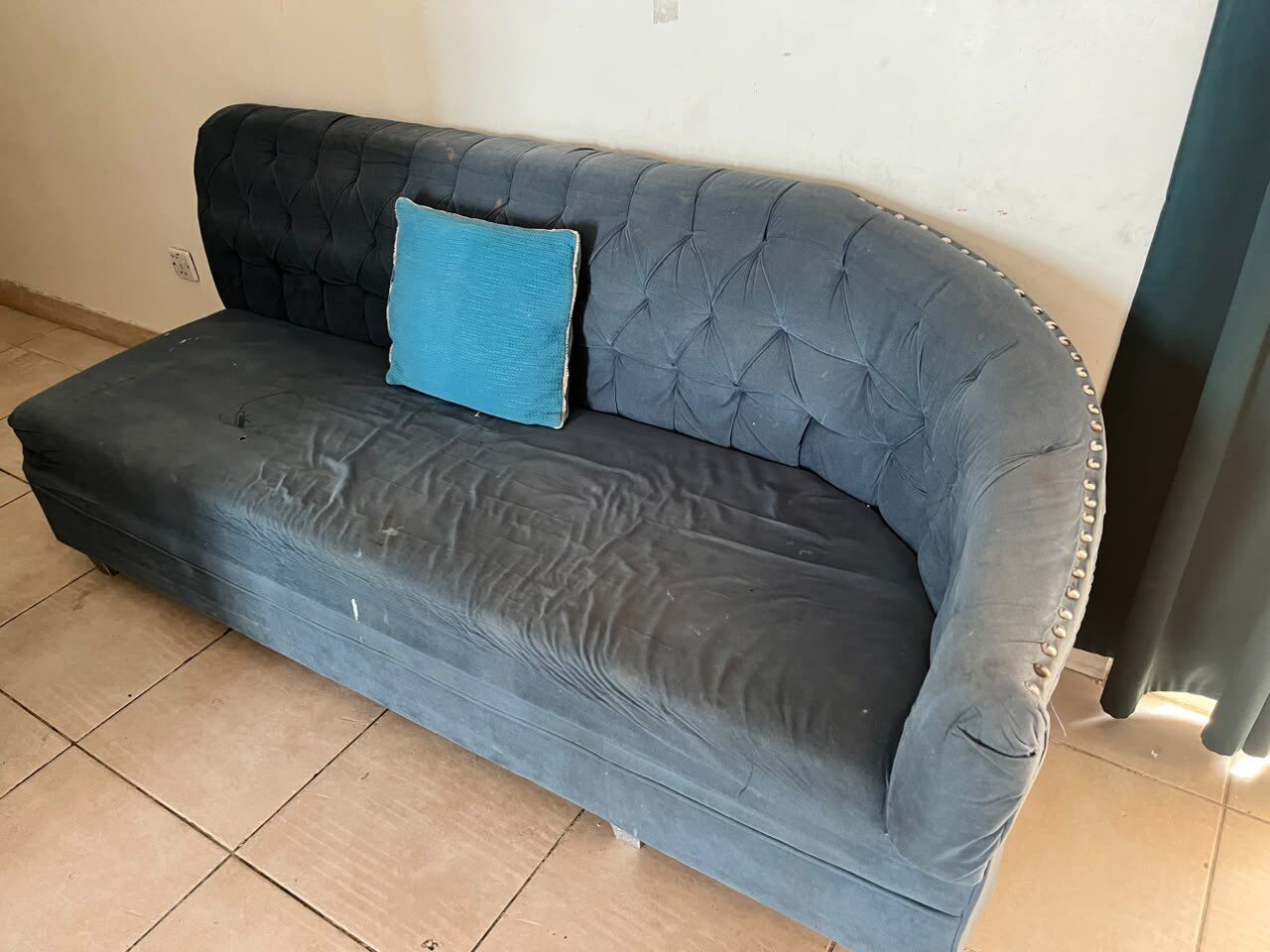 Khobar, Furniture, SAR 450,  3-Piece Tufted Blue Sectional / Sofa Set With Cushions