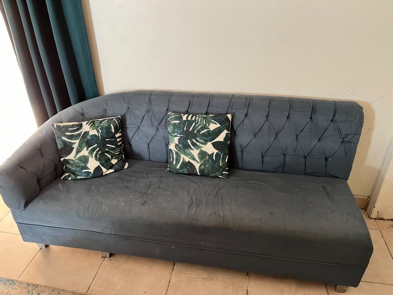 Khobar, Furniture, SAR 450,  3-Piece Tufted Blue Sectional / Sofa Set With Cushions