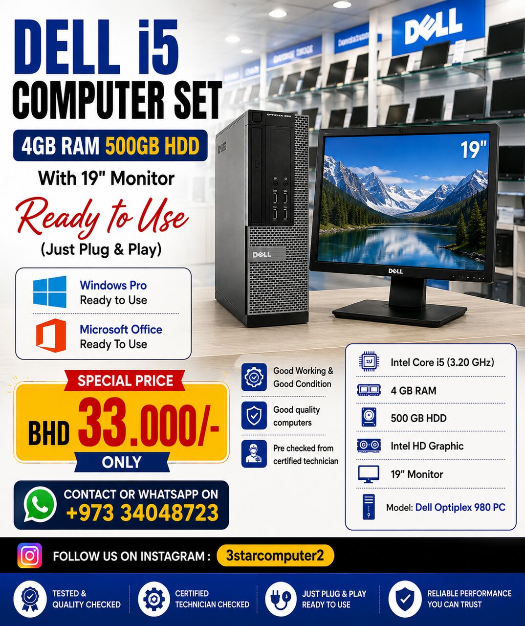 Manama, Tablet Computers, BHD 33,  DELL I5 Computer Set 4GB Ram 500GB HDD With 19" Monitor Win & Office Ready To Use
