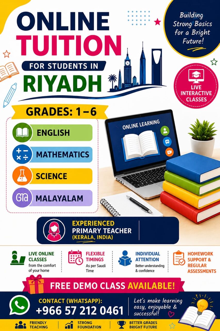 Riyadh, Lessons Offered, Online Tuition  Classes (Grades 1&ndash;6)
