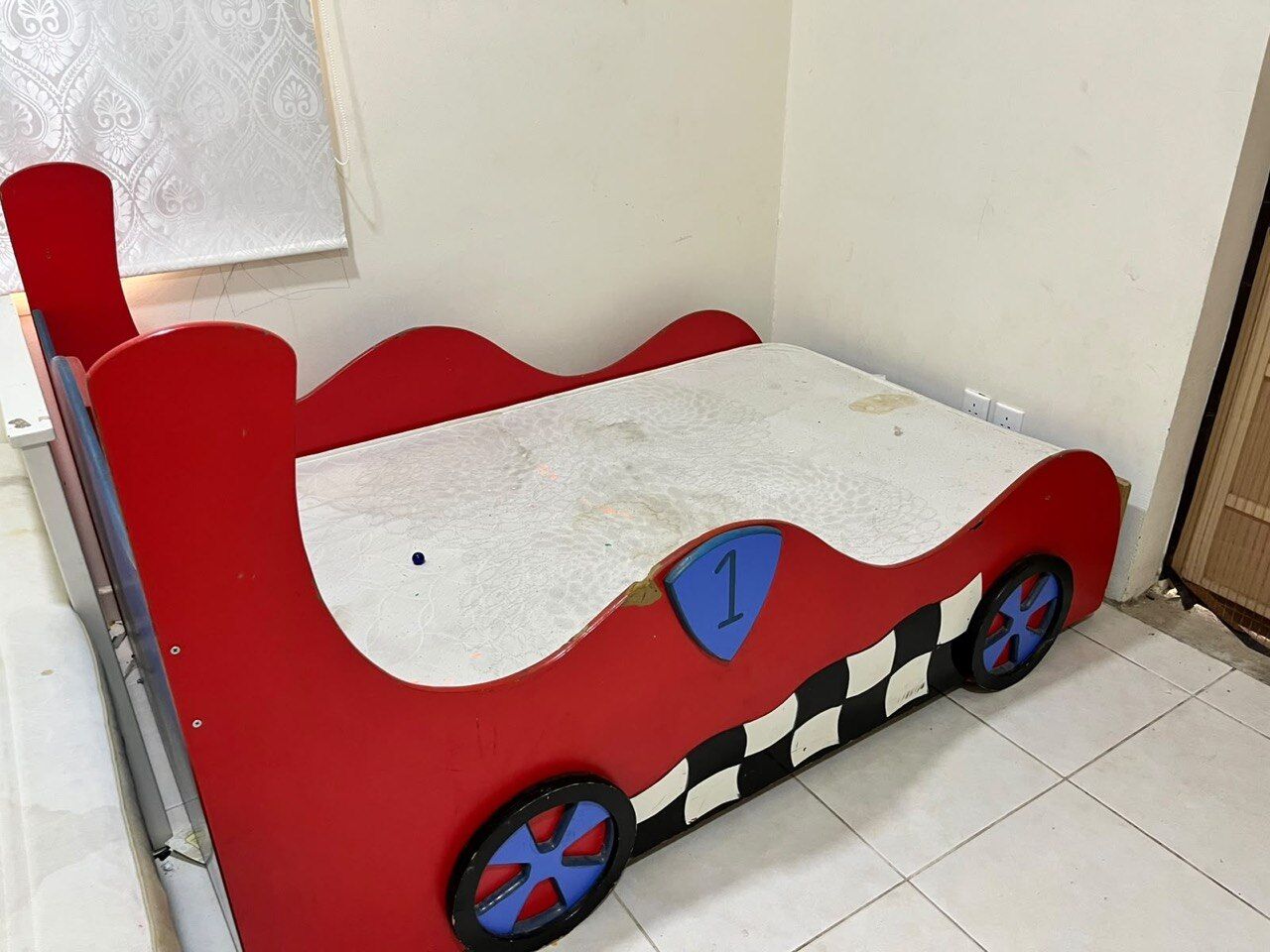 Khobar, Furniture, SAR 150,  Wooden Kids Race Car Bed (120x200 Cm) With Mattress