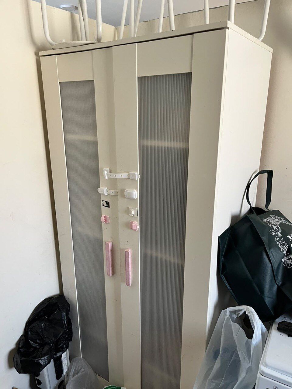 Khobar, Furniture, SAR 100,  White 2-Door Storage Cabinet / Pantry Cupboard With Frosted Glass