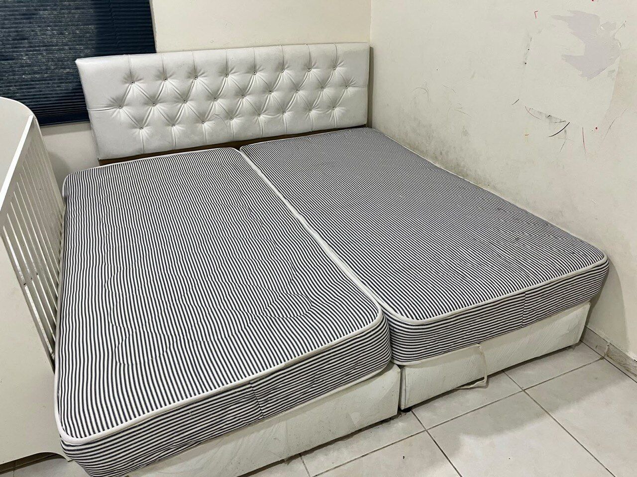 Khobar, Furniture, SAR 400,  King Size Bed Frame (180x200 Cm) With Tufted Headboard & 2 Mattresses