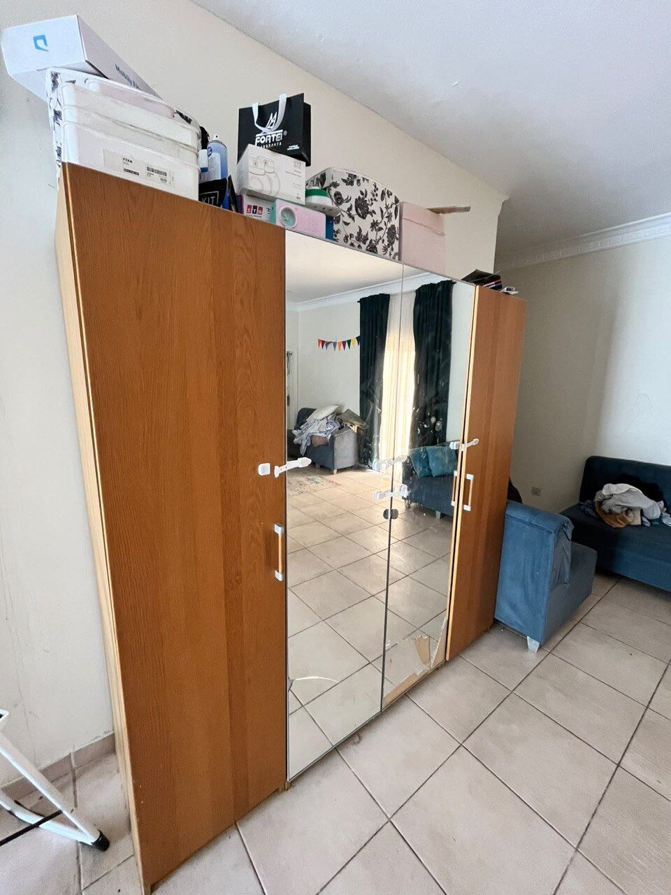 Khobar, Furniture, SAR 400,  Large IKEA 4-Door Wardrobe With Mirrors, Shelves & Hanging Rails