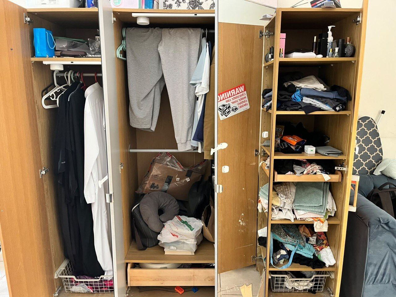 Khobar, Furniture, SAR 400,  Large IKEA 4-Door Wardrobe With Mirrors, Shelves & Hanging Rails