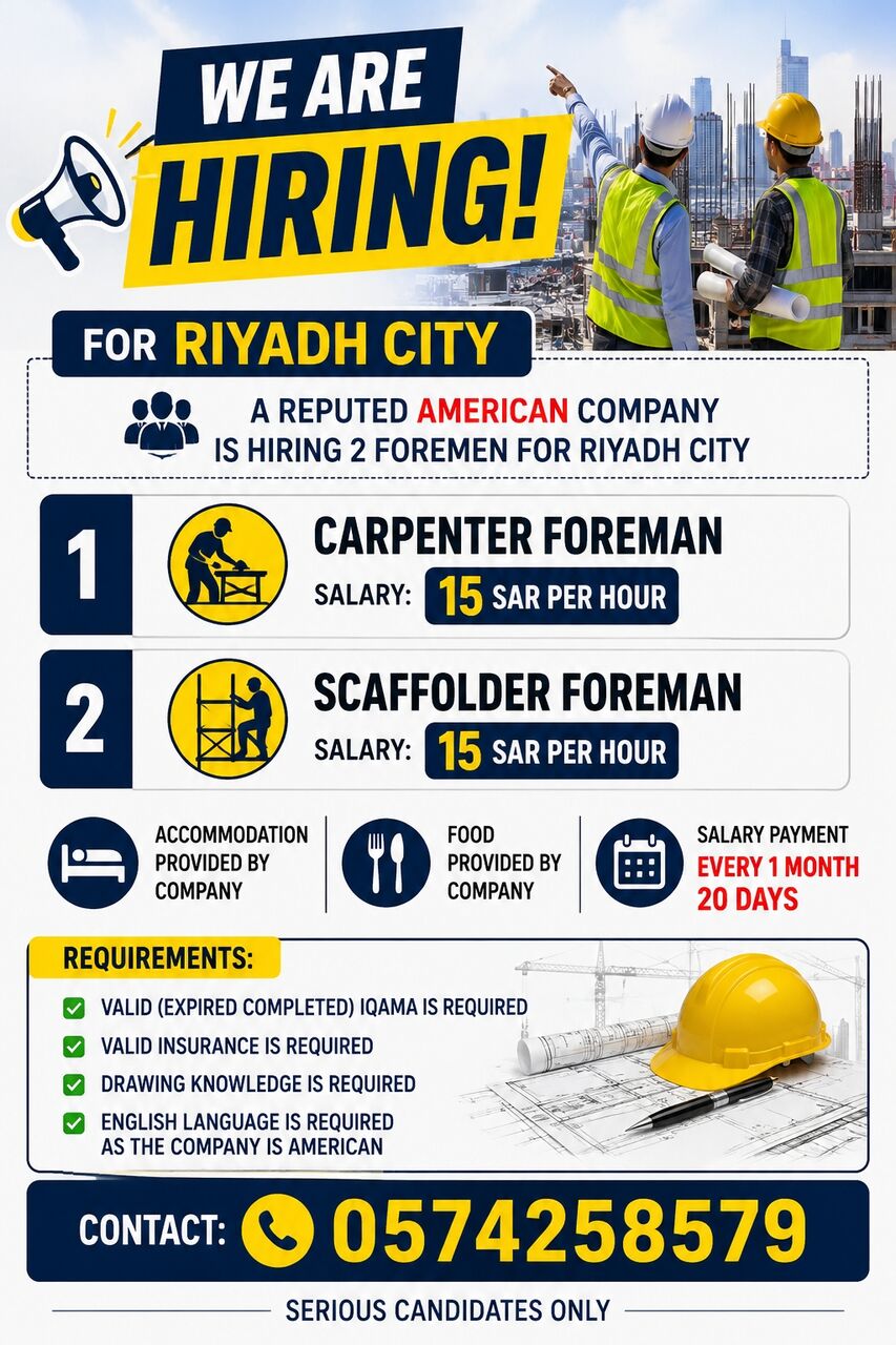 Riyadh, Jobs, I Need Forman.carpenter And .scaffolder