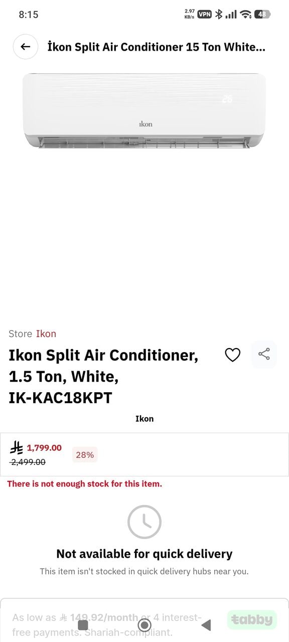 Riyadh, Air Conditioners, SAR 1000,  New Ikon Split AC 1.5 Ton