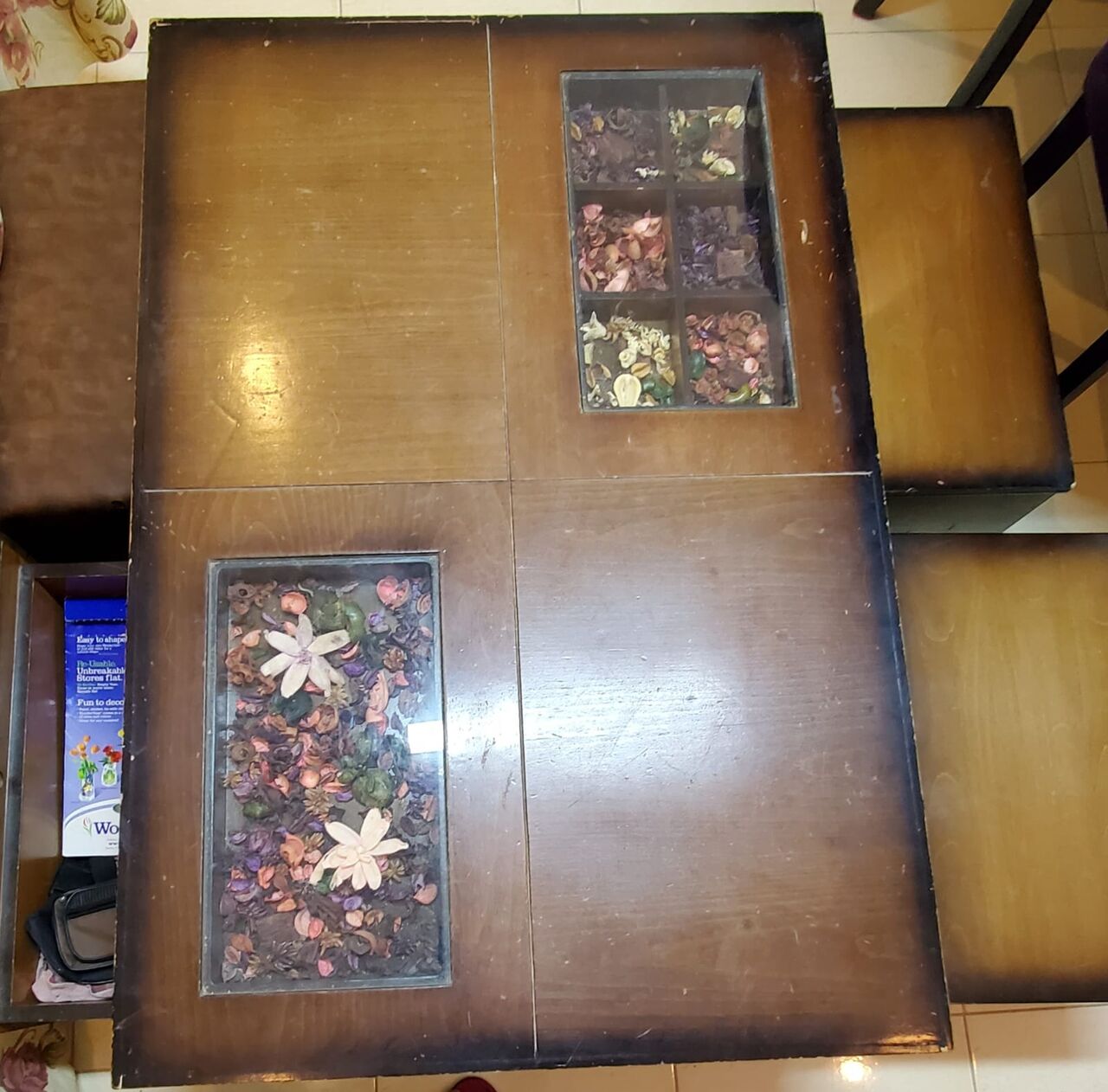 Riyadh, Free Items, SAR 1,  🪵 Wooden Center Table With 3 Hidden Stools – Only 95 SAR