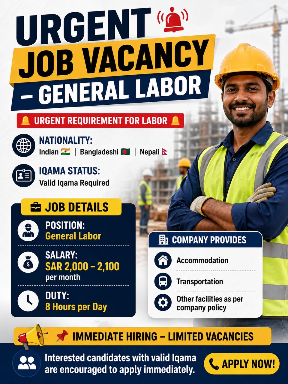 Riyadh, Jobs, Urgent Hiring Labor