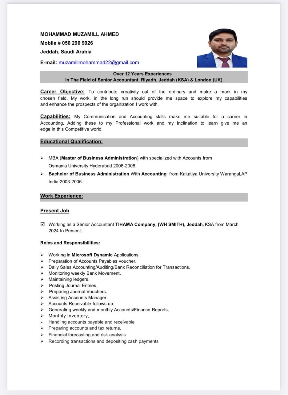 Jeddah, Job Seekers, Accountant Looking For Job Immediately Joining