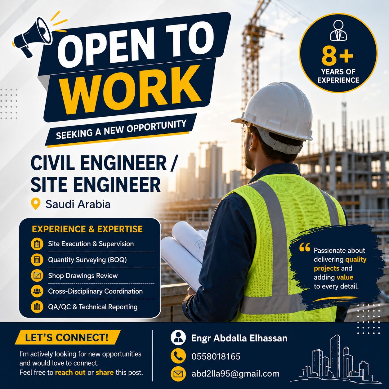 Riyadh, Job Seekers, Civil Engineer Seeking A Job