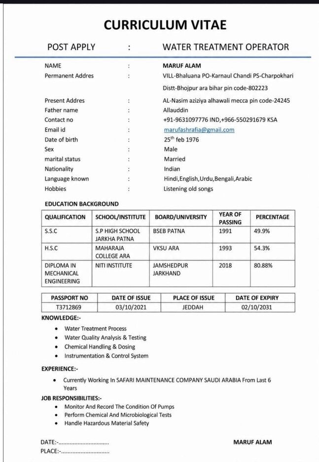 Jeddah, Jobs, Water Treatment Plant Operator