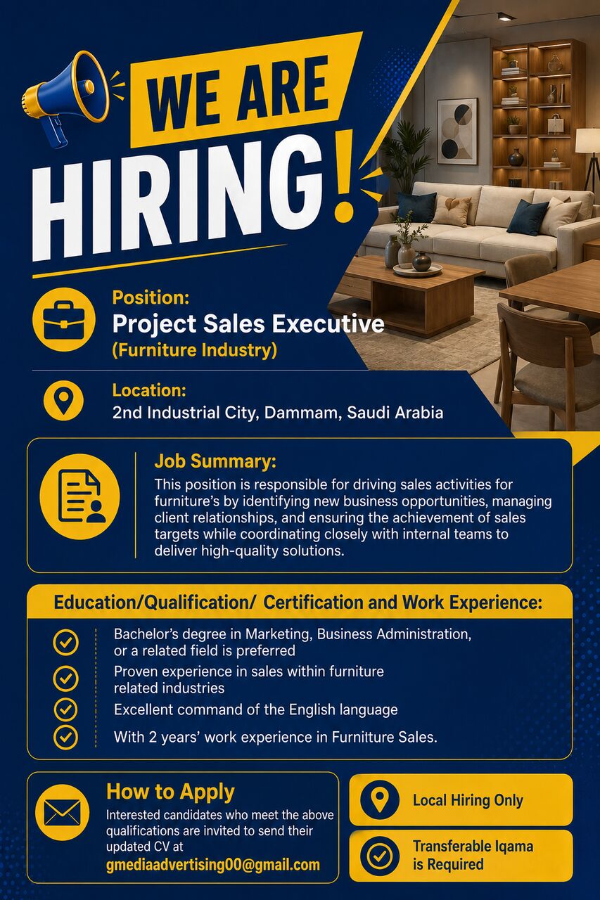 Dammam, Jobs, Project Sales Executive