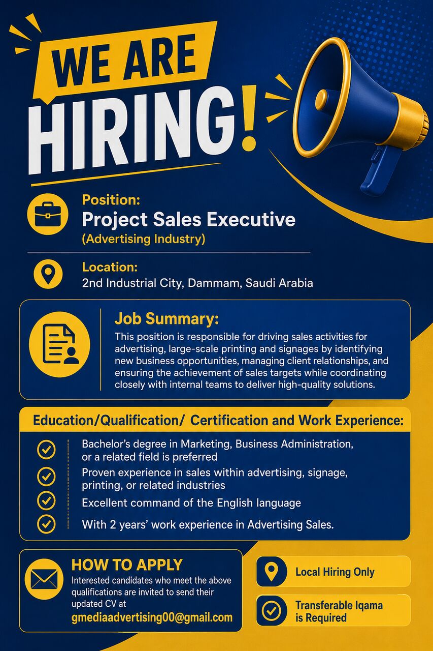 Dammam, Jobs, Project Sales Executive