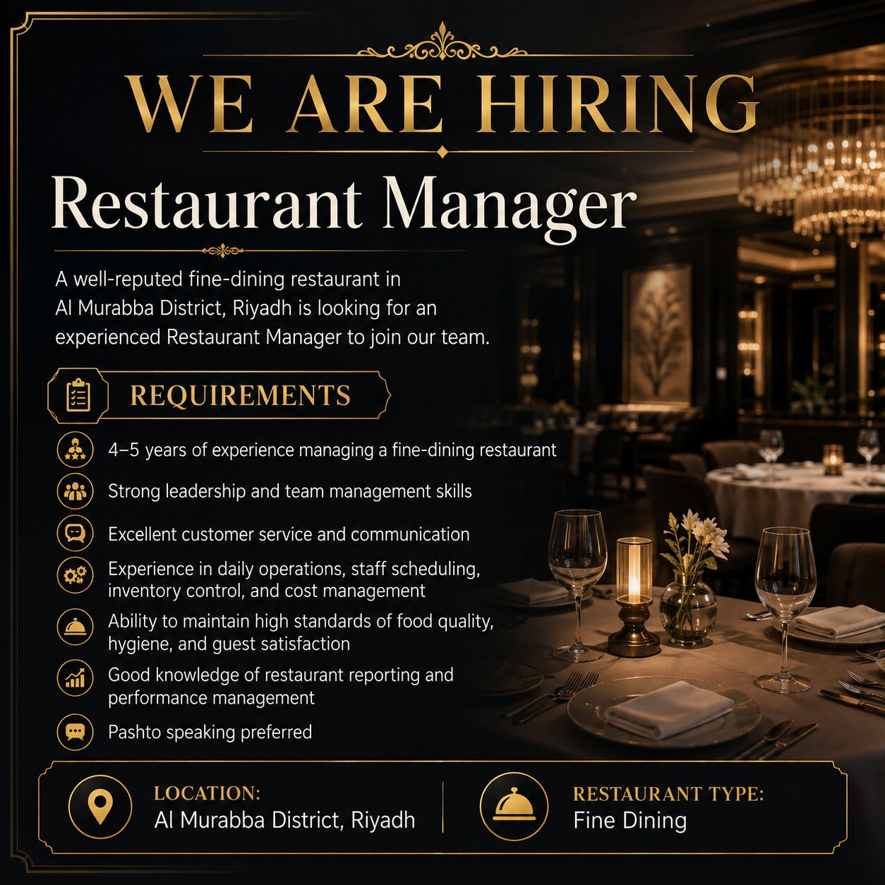 Riyadh, Jobs, WE ARE HIRING &ndash; RESTAURANT MANAGER
