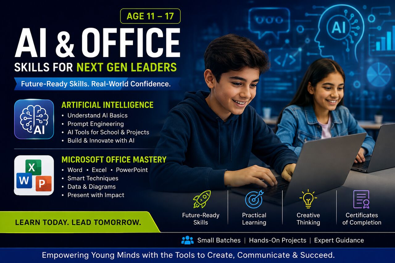 Khobar, Lessons Offered, AI & Microsoft Office Fast-Track Program | Ages 11&ndash;17